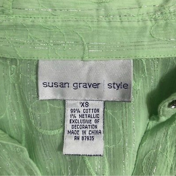 Susan Graver Green Metallic Button Down Tunic Top - Picture 6 of 6